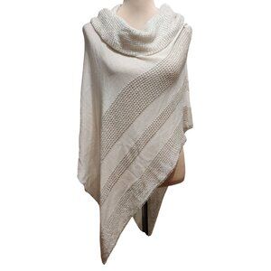 Belldini S M Ivory Metallic Knit Asymmetrical Poncho Sweater Cowl Neck Pullover